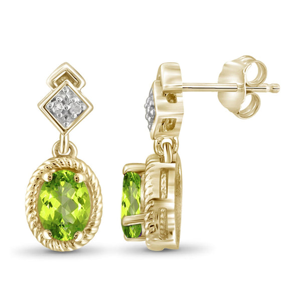 JewelonFire 1.00 Carat T.G.W. Peridot And White Diamond Accent Sterling Silver Stud Earrings - Assorted Colors