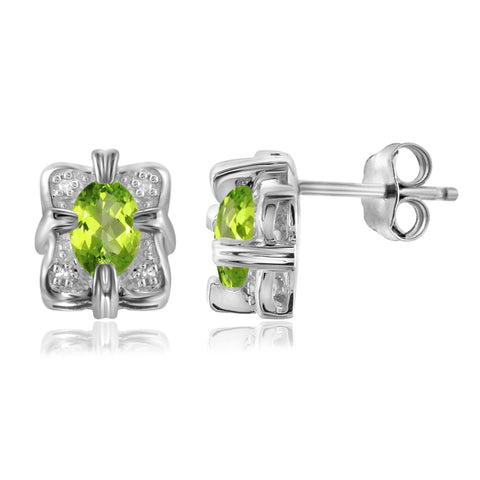 JewelonFire 1.00 Carat T.G.W. Peridot And White Diamond Accent Sterling Silver Earrings - Assorted Colors