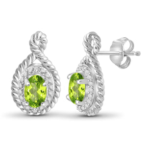 JewelonFire 1.00 Carat T.G.W. Peridot And White Diamond Accent Sterling Silver Stud Earrings - Assorted Colors