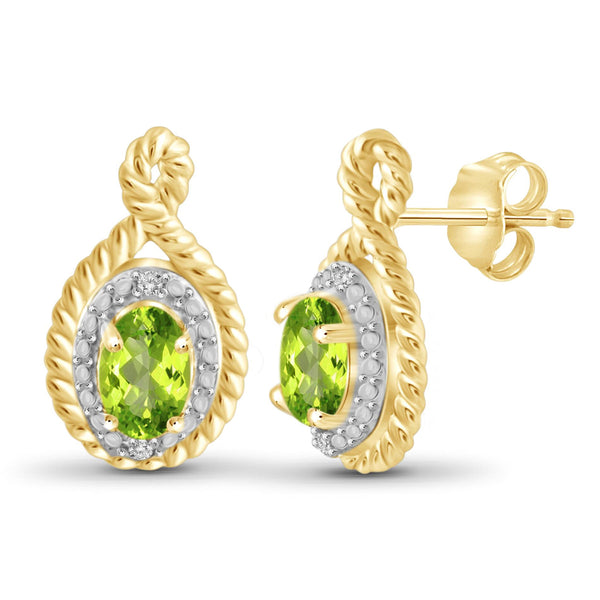 JewelonFire 1.00 Carat T.G.W. Peridot And White Diamond Accent Sterling Silver Stud Earrings - Assorted Colors