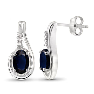 JewelonFire 1.30 Carat T.G.W. Sapphire and White Diamond Accent Sterling Silver Earrings - Assorted Colors