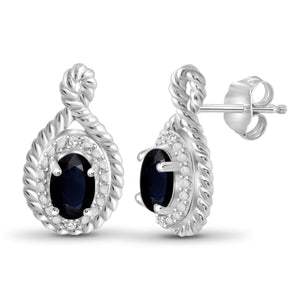 JewelonFire 1.30 Carat T.G.W. Sapphire and White Diamond Accent Sterling Silver Earrings - Assorted Colors