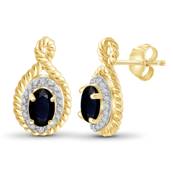 JewelonFire 1.30 Carat T.G.W. Sapphire and White Diamond Accent Sterling Silver Earrings - Assorted Colors