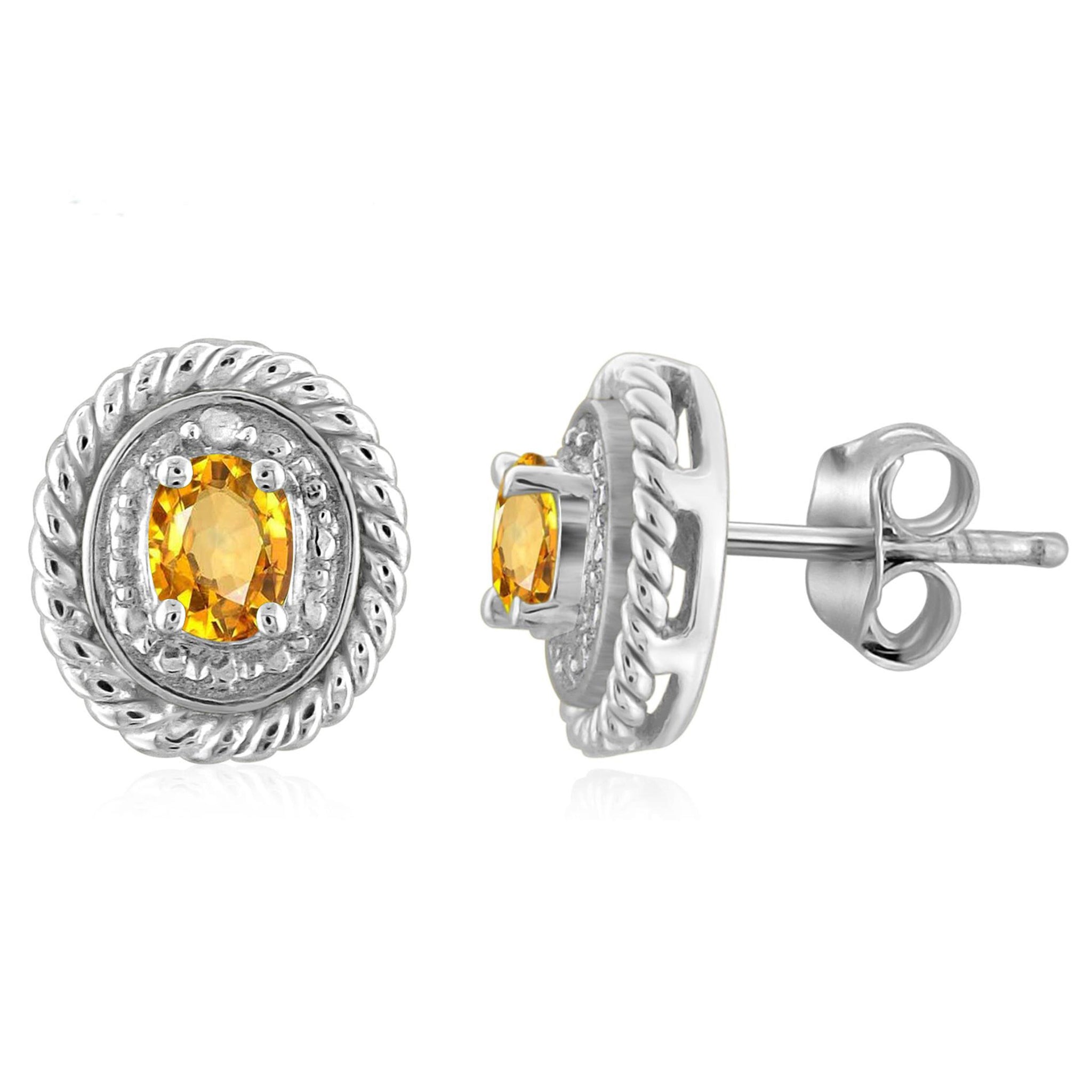 JewelonFire 1/3 Carat T.G.W. Citrine and White Diamond Accent Sterling Silver Stud Earrings - Assorted Colors