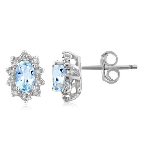 JewelonFire 1/2 Carat T.G.W. Sky Blue Topaz and White Diamond Accent Sterling Silver Earrings - Assorted Colors