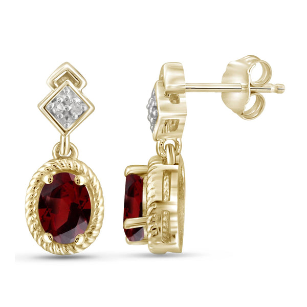 JewelonFire 1 1/5 Carat T.G.W. Garnet and White Diamond Accent Sterling Silver Stud Earrings - Assorted Colors