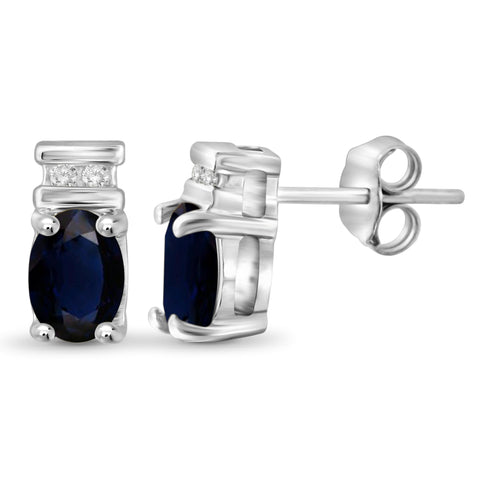 JewelonFire 1.30 Carat T.G.W. Sapphire and White Diamond Accent Sterling Silver Earrings - Assorted Colors