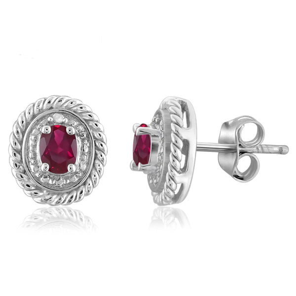 JewelonFire 0.33 Carat T.G.W Ruby and White Diamond Accent Sterling Silver Earring - Assorted Colors