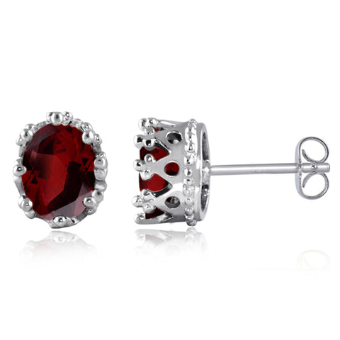 JewelonFire 3 1/5 Carat T.G.W. Garnet Sterling Silver Stud Earrings - Assorted Colors