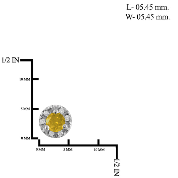 JewelonFire 1/4 Carat T.W. Yellow And White Diamond Sterling Silver Halo Earrings