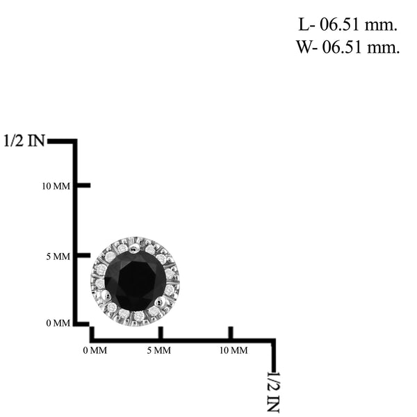 JewelonFire 1/2 Carat T.W. Black And White Diamond Sterling Silver Halo Earrings