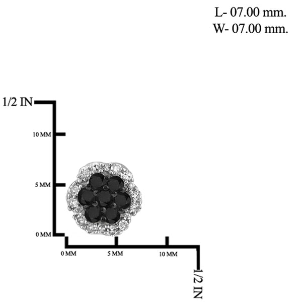 JewelonFire 1/4 Carat T.W. Black And White Diamond Sterling Silver Cluster Earrings