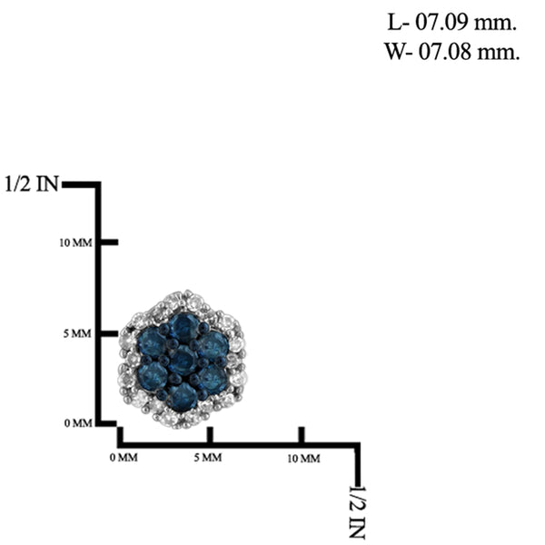 JewelonFire 1/2 Carat T.W. Blue And White Diamond Sterling Silver Cluster Earrings