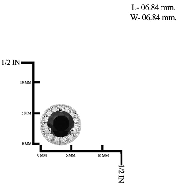 JewelonFire 1.00 Carat T.W. Black And White Diamond Sterling Silver Halo Earrings