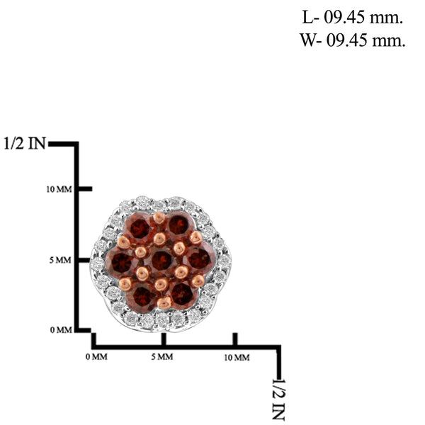 JewelonFire 1.00 Carat T.W. Red And White Diamond Sterling Silver Cluster Earrings