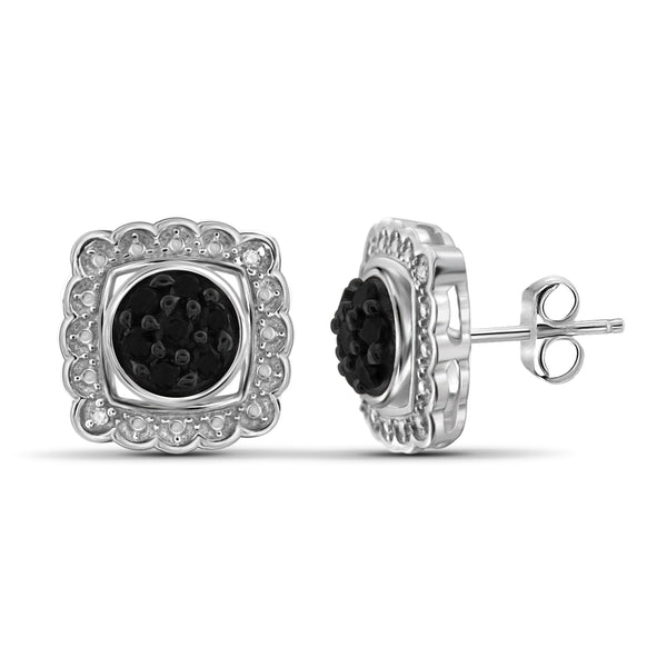 JewelonFire 1.00 Carat T.W. Black And White Diamond Sterling Silver 3 Piece Jewelry Set