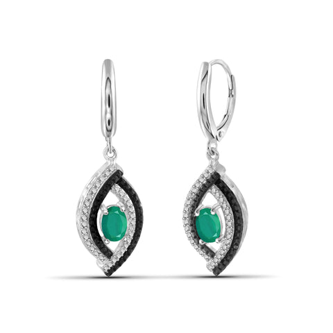 JewelonFire 0.75 Carat T.G.W. Genuine Emerald And Accent Black & White Diamond Sterling Silver Lever Back Earrings - Assorted Colors