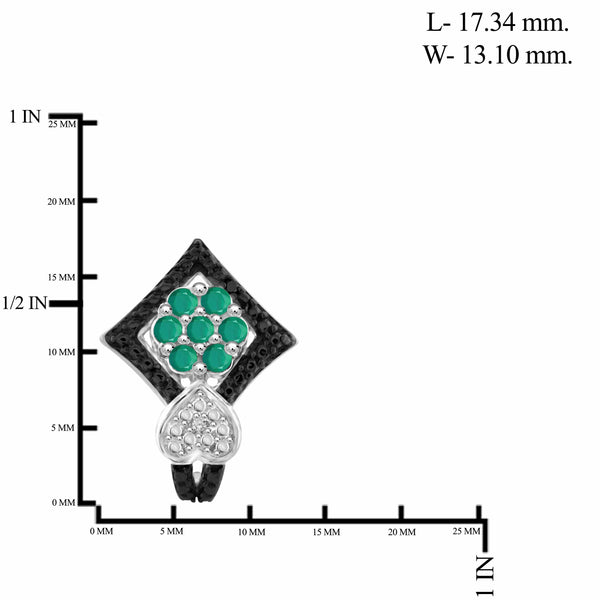 JewelonFire 1.60 Carat T.G.W. Emerald And 1/20 Carat T.W. Black & White Diamond Sterling Silver 3 Piece Jewelry Set - Assorted Colors