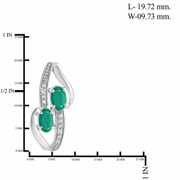 JewelonFire 1.80 Carat T.G.W. Emerald And 1/20 Carat T.W. White Diamond Sterling Silver 3 Piece Jewelry Set - Assorted Colors