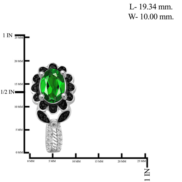 JewelonFire 4.70 Carat T.G.W. Chrome Diopside And 1/20 Carat T.W. Black & White Diamond Sterling Silver 3 Piece Jewelry Set - Assorted Colors