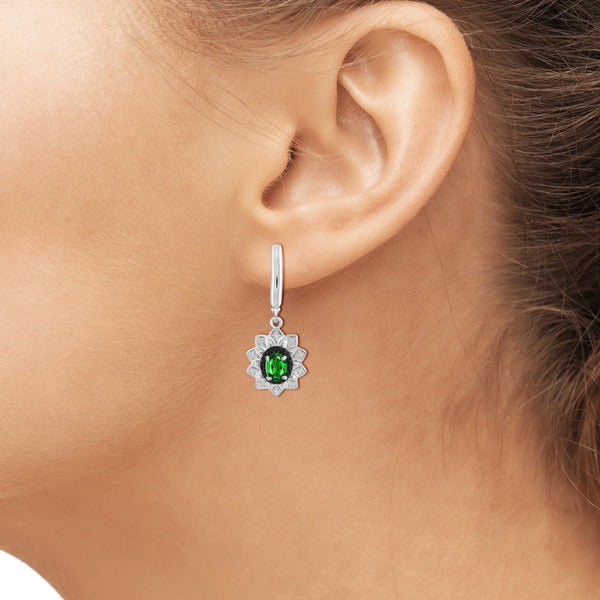 JewelonFire 2.70 Carat T.G.W. Chrome Diopside And 1/10 Carat T.W. Black & White Diamond Sterling Silver 3 Piece Jewelry Set - Assorted Colors