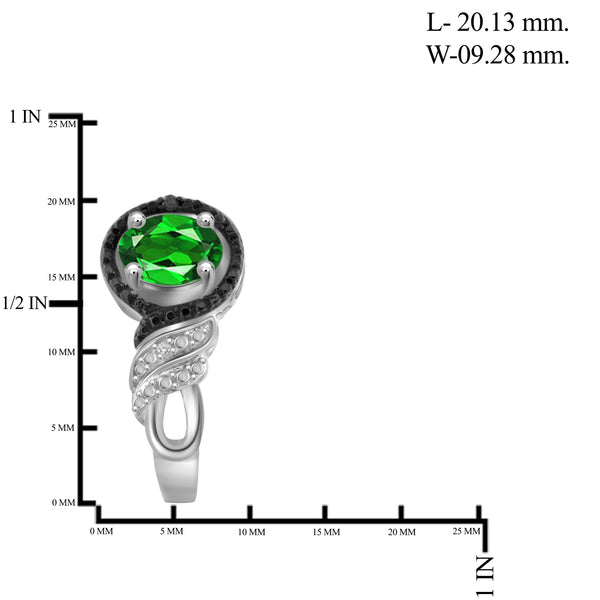 JewelonFire 4.20 Carat T.G.W. Chrome Diopside And 1/20 Carat T.W. Black & White Diamond Sterling Silver 3 Piece Jewelry Set - Assorted Colors