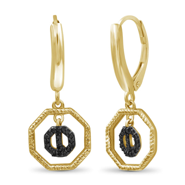 JewelonFire 1/10 Carat T.W. Black Diamond 14k Gold Over Silver Octagon Earrings