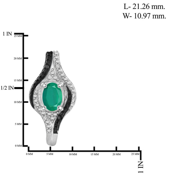 JewelonFire 0.75 Carat T.G.W. Genuine Emerald And Accent Black & White Diamond Sterling Silver J-Hoop Earrings - Assorted Colors