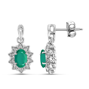 JewelonFire 0.75 Carat T.G.W. Genuine Emerald And Accent White Diamond Sterling Silver Dangle Earrings - Assorted Colors