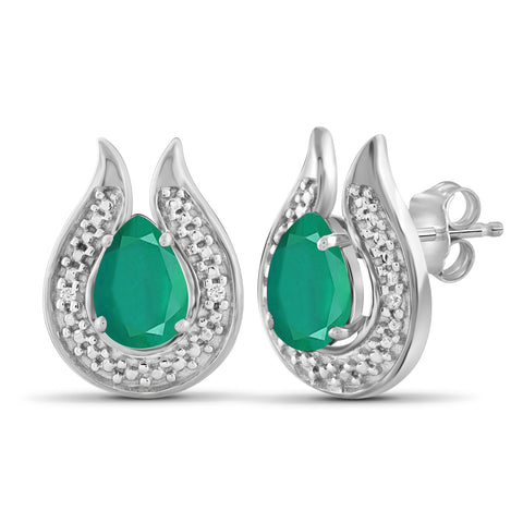 JewelonFire 1.20 Carat T.G.W. Genuine Emerald And Accent White Diamond Sterling Silver Stud Earrings - Assorted Colors