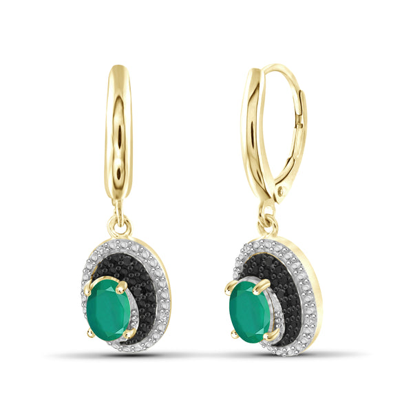 JewelonFire 0.75 Carat T.G.W. Genuine Emerald And Accent Black & White Diamond Sterling Silver Lever Back Earrings - Assorted Colors