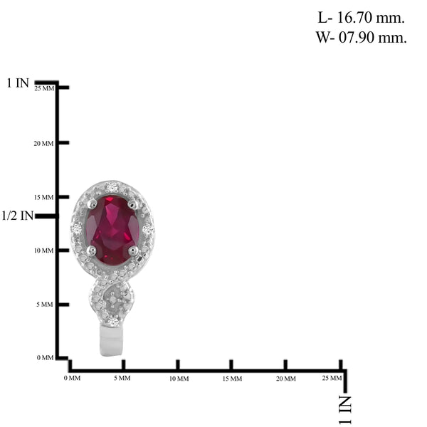 JewelonFire 0.95 Carat T.G.W. Ruby And Accent White Diamond Sterling Silver J Hoop Earrings - Assorted Colors