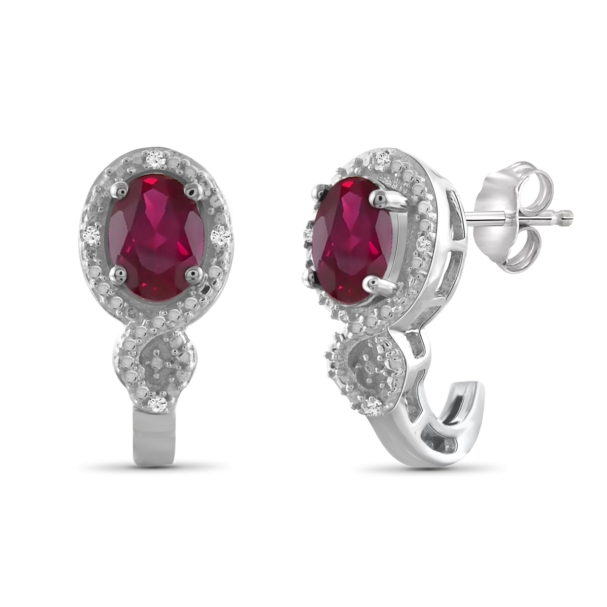 JewelonFire 0.95 Carat T.G.W. Ruby And Accent White Diamond Sterling Silver J Hoop Earrings - Assorted Colors