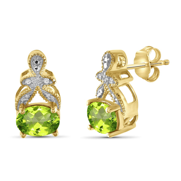 JewelonFire 1 1/2 Carat T.G.W. Peridot And White Diamond Accent Sterling Silver Stud Earrings - Assorted Colors