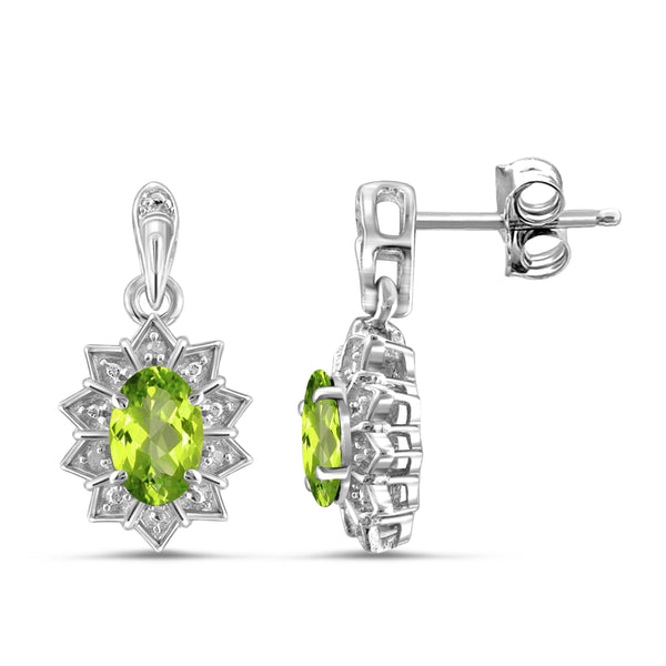 JewelonFire 1.00 Carat T.G.W. Peridot And White Diamond Accent Sterling Silver Stud Earrings - Assorted Colors