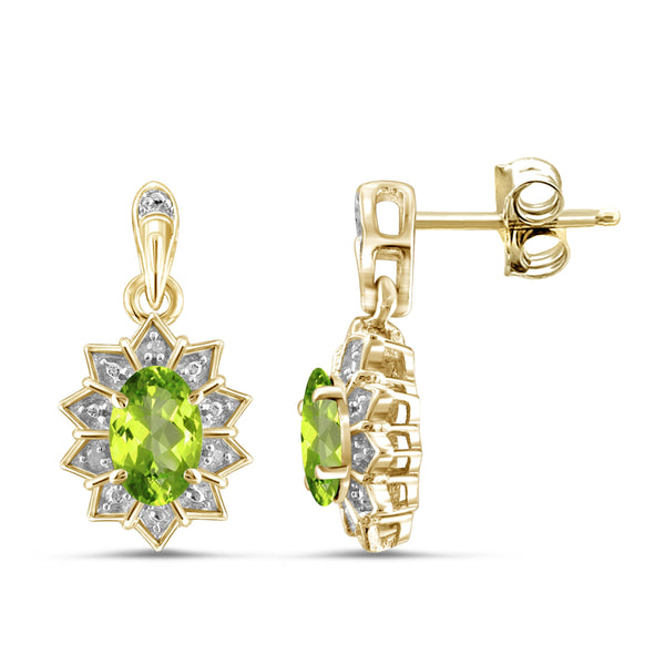 JewelonFire 1.00 Carat T.G.W. Peridot And White Diamond Accent Sterling Silver Stud Earrings - Assorted Colors