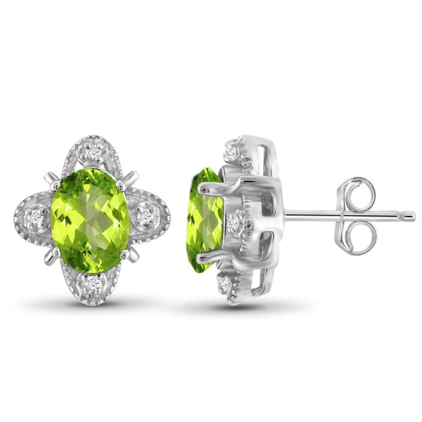 JewelonFire 1 1/2 Carat T.G.W. Peridot And White Diamond Accent Sterling Silver Stud Earrings - Assorted Colors