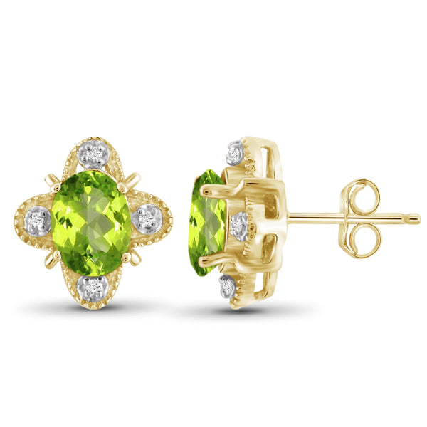 JewelonFire 1 1/2 Carat T.G.W. Peridot And White Diamond Accent Sterling Silver Stud Earrings - Assorted Colors