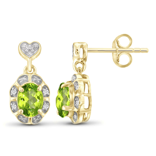 JewelonFire 1.00 Carat T.G.W. Peridot And White Diamond Accent Sterling Silver Stud Earrings - Assorted Colors