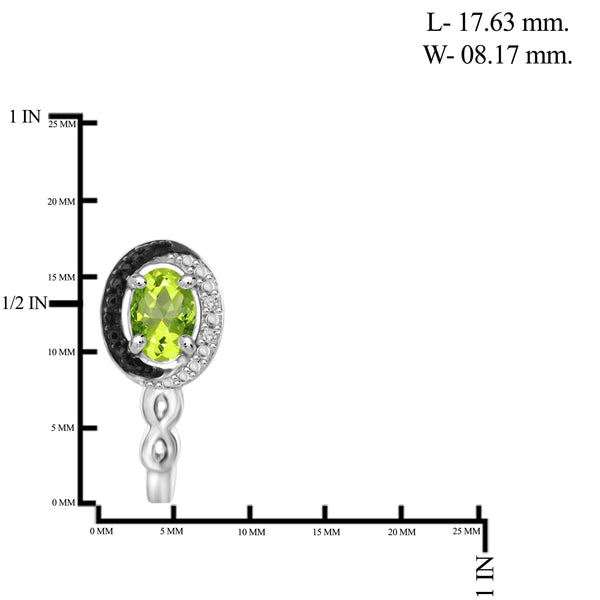 JewelonFire 1.00 Carat T.G.W. Peridot And Black & White Diamond Accent Sterling Silver J Hoop Earrings - Assorted Colors