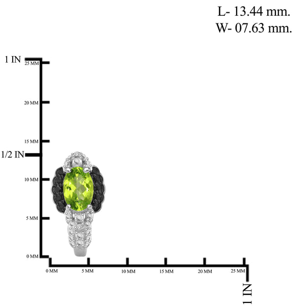 JewelonFire 1.00 Carat T.G.W. Peridot And Black & White Diamond Accent Sterling Silver J Hoop Earrings - Assorted Colors