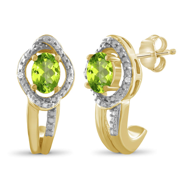 JewelonFire 1.00 Carat T.G.W. Peridot And White Diamond Accent Sterling Silver J Hoop Earrings - Assorted Colors