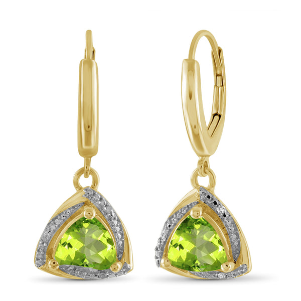 JewelonFire 3.00 Carat T.G.W. Peridot And White Diamond Accent Sterling Silver Dangle Earrings - Assorted Colors