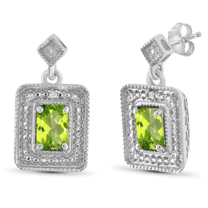 JewelonFire 1 1/2 Carat T.G.W. Peridot And White Diamond Accent Sterling Silver Stud Earrings - Assorted Colors