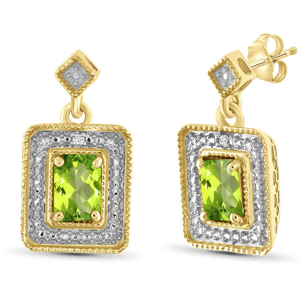 JewelonFire 1 1/2 Carat T.G.W. Peridot And White Diamond Accent Sterling Silver Stud Earrings - Assorted Colors