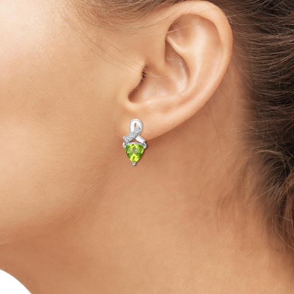 JewelonFire 3.00 Carat T.G.W. Peridot And White Diamond Accent Sterling Silver Stud Earrings - Assorted Colors