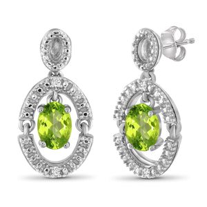 JewelonFire 1.00 Carat T.G.W. Peridot And White Diamond Accent Sterling Silver Stud Earrings - Assorted Colors