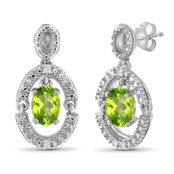 JewelonFire 1.00 Carat T.G.W. Peridot And White Diamond Accent Sterling Silver Stud Earrings - Assorted Colors