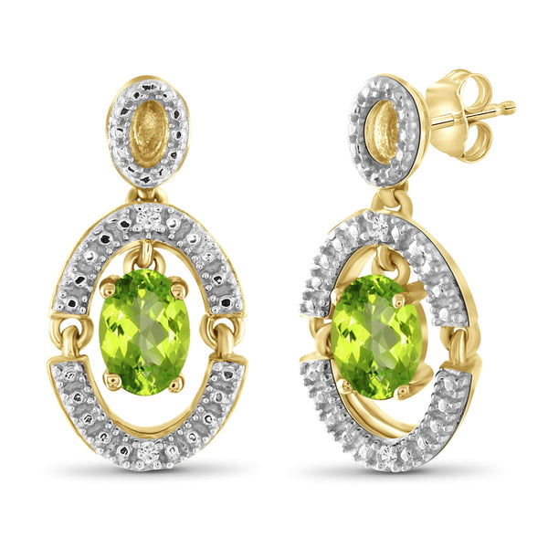 JewelonFire 1.00 Carat T.G.W. Peridot And White Diamond Accent Sterling Silver Stud Earrings - Assorted Colors