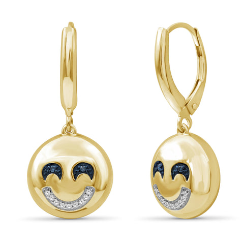 JewelonFire 1/20 Ctw Blue And White Diamond 14k Gold Over Silver Emoji Earrings